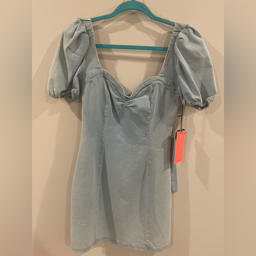 Denim Puff Sleeve Mini Dress